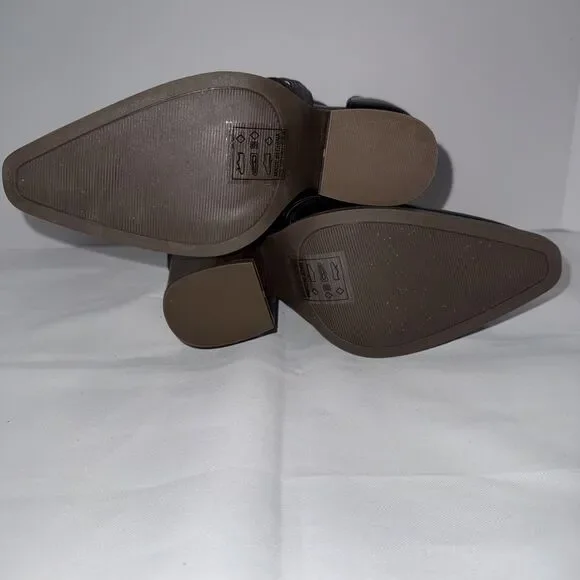 Qupid Black Strappy Ankle Boots Back Zipper Block Heel - Picture 5 of 8